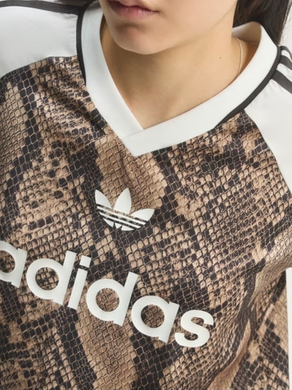 Adidas Snake Print Trefoil Tee in Brown & Cream - Picture 3 of 9